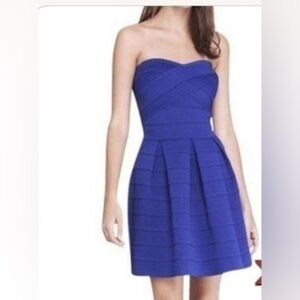 Express Women’s X Small Cobalt Blue Strapless Fit N Flare Pleated Dress XS 2